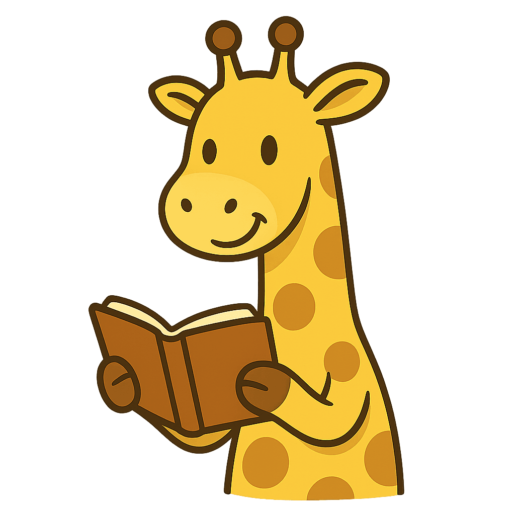 Happy Giraffe Mascot Reading
